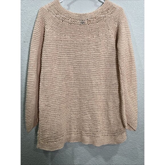 Gap Knit by Hand Sweater Top Womens M Tan Linen Tunic Long Sleeve Boho Beach Y2K - Picture 4 of 9